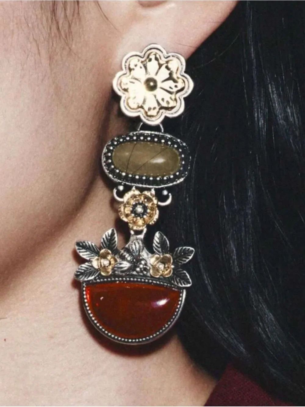Multi-Tone Floral Drop Earrings A1679